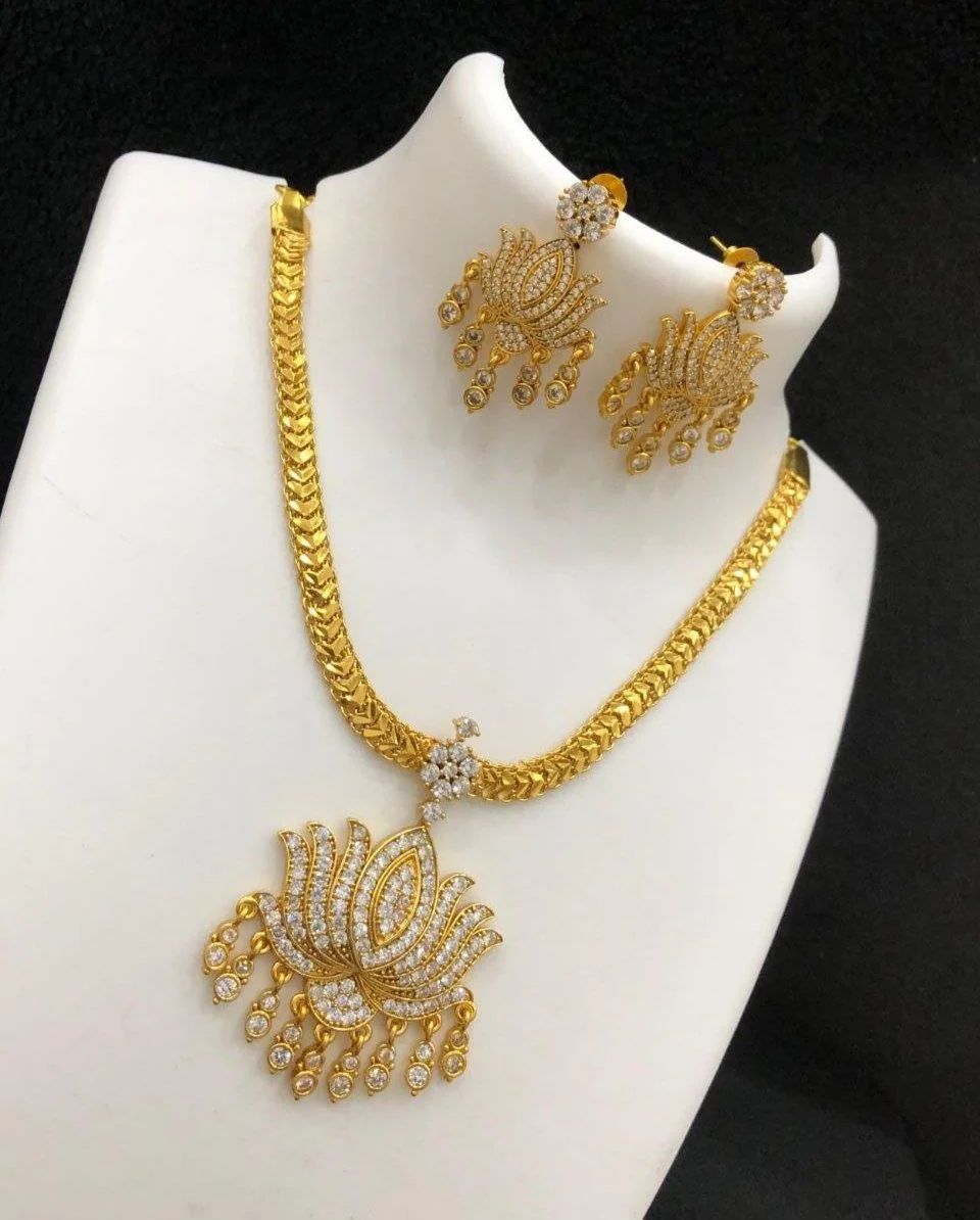 Lotus CZ Stone Pendant set